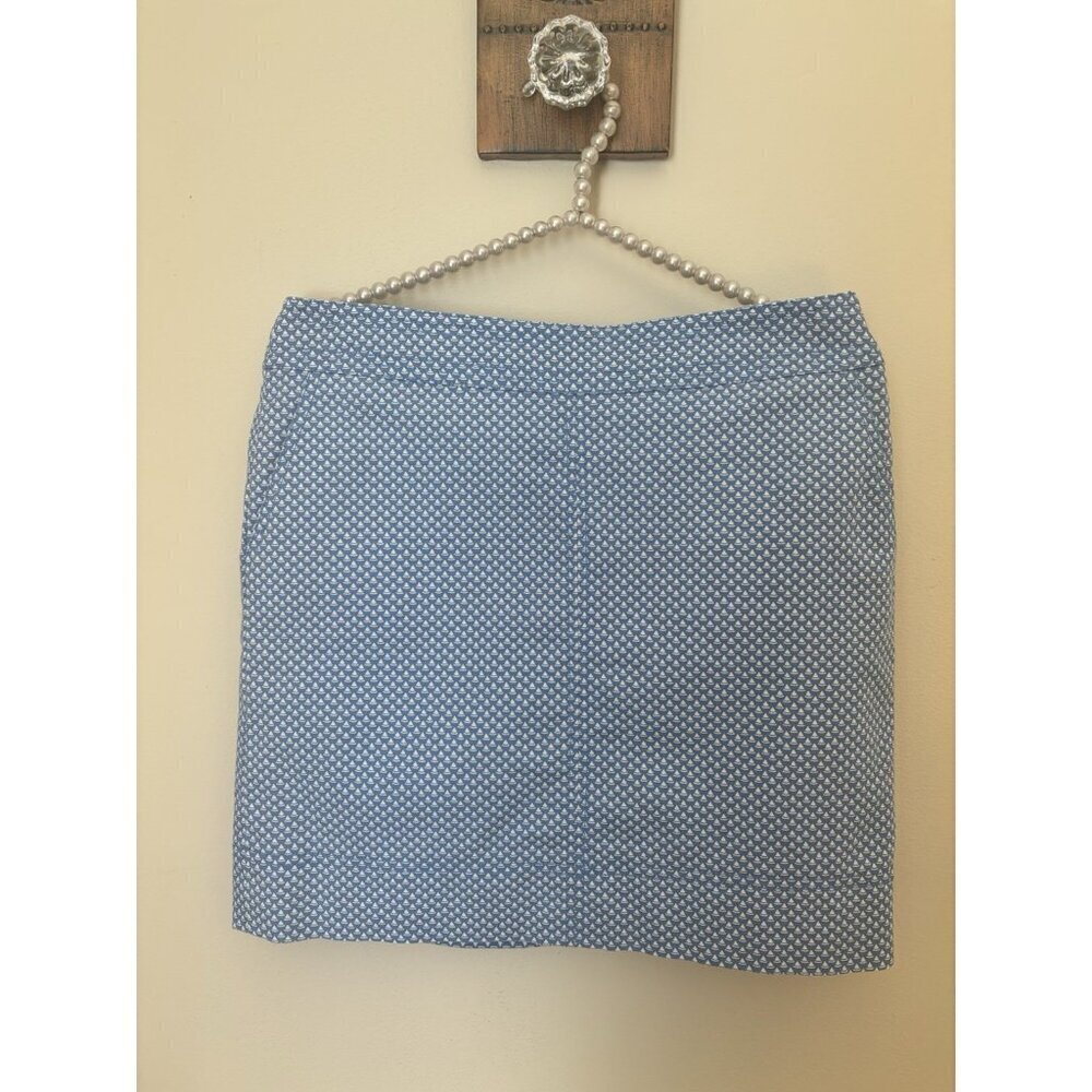 Talbots Petites Size 6P Blue White Mini Skirt Sailboat Print Cotton Blend